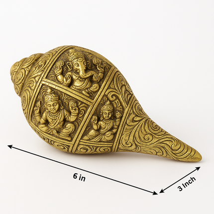 Divine Brass Shankh with Deity Carvings