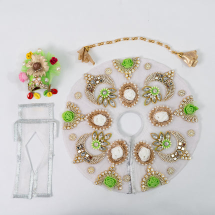 White Green Flower Poshak for Laddu Gopal