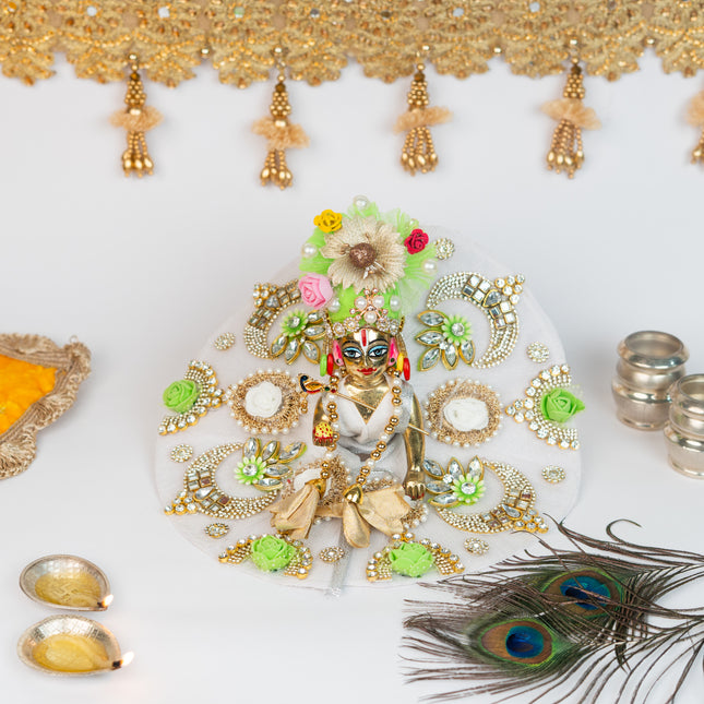 White Green Flower Poshak for Laddu Gopal