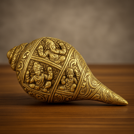 Divine Brass Shankh with Deity Carvings