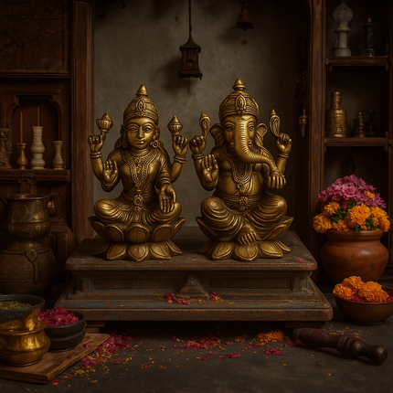 Brass Lakshmi & Ganesha Idol Set (Diwali Special)