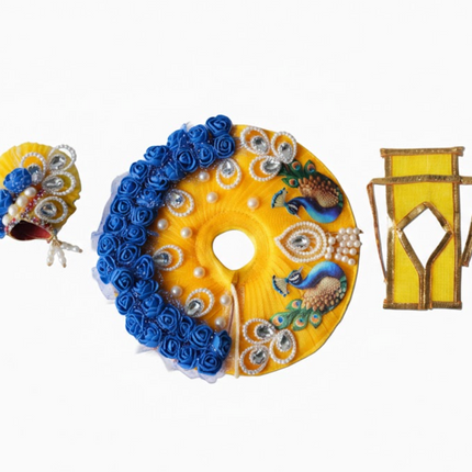🌼 Divine Yellow & Blue Laddu Gopal Poshak with Peacock Sticker