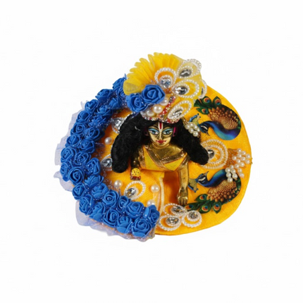 🌼 Divine Yellow & Blue Laddu Gopal Poshak with Peacock Sticker