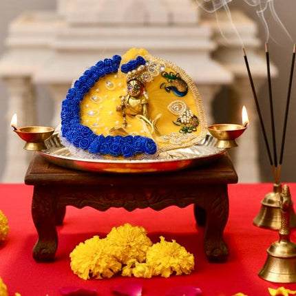 🌼 Divine Yellow & Blue Laddu Gopal Poshak with Peacock Embroidery