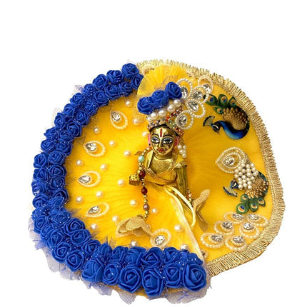 🌼 Divine Yellow & Blue Laddu Gopal Poshak with Peacock Embroidery